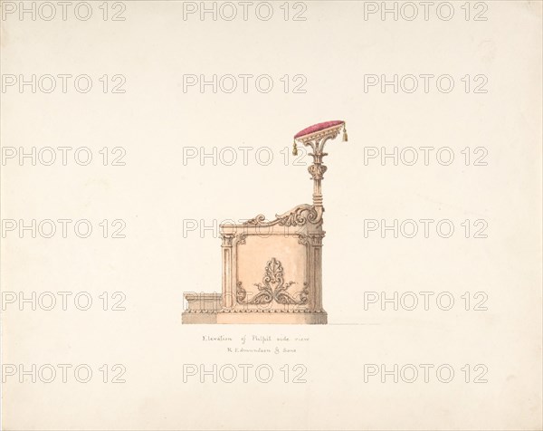 Elevation of a Pulpit, Side View, R. Edmundson & Sons, early 19th century.
