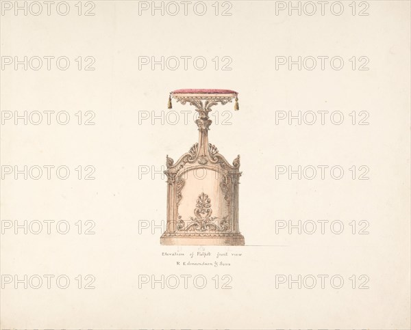 Elevation of a Pulpit, Front View, R. Edmundson & Sons, early 19th century.