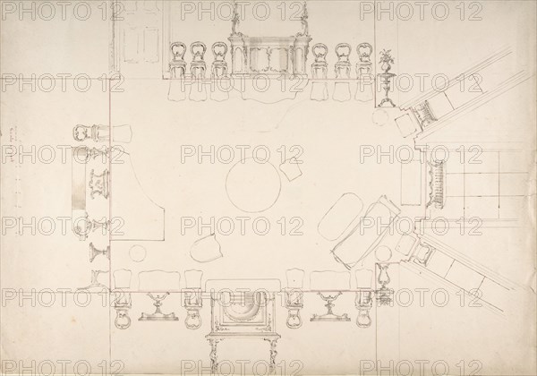 Plan and Elevations of a Music Room, early 19th century.
