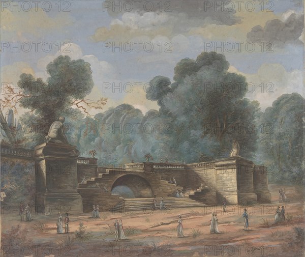 Park Landscape with Strolling Figures, 19th century.