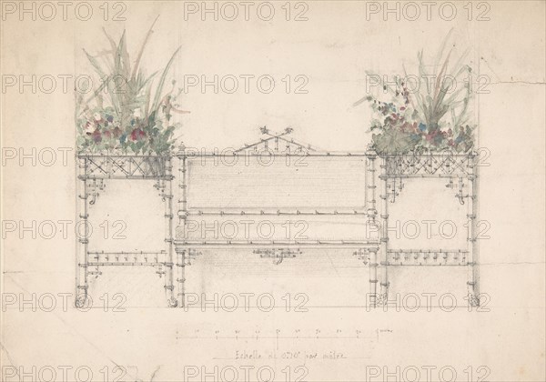 Design for Chinois Bench and Planters, 19th century.