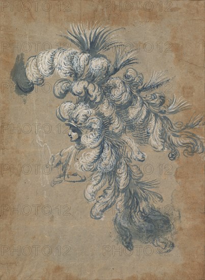 Design for a Lavish Headdress with Feathers, ca. 1620-56 .