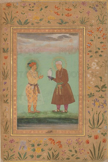 Jahangir and his Father, Akbar, Folio from the Shah Jahan Album, verso: ca. 1630; recto: ca.1540-50.