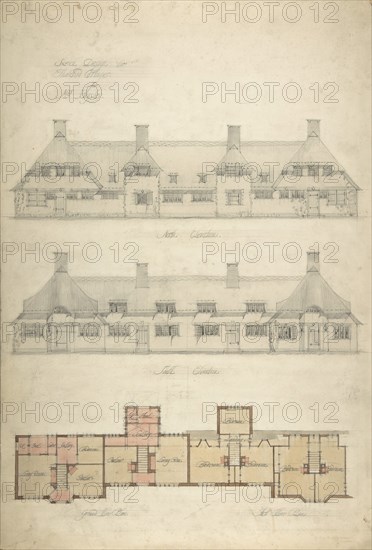 Design for Thatched Cottages for Mrs. Kingsley, 1910.