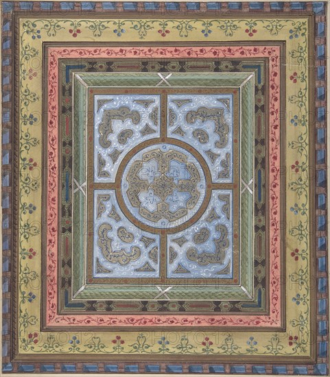 Design for Ceiling with Plant and Arabesque Decoration, 19th century.