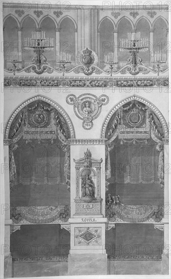 Interior Elevation with Statue of Louis II, Reims Cathedral, n.d..