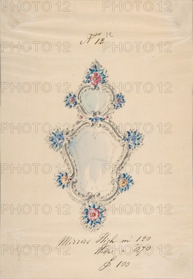 One of Twenty-Three Sheets of Drawings of Glassware (Mirrors, Chandeliers, Goblets, etc.), 1850-80.