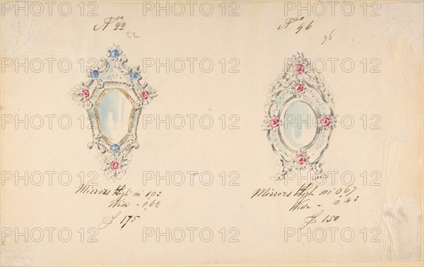 One of Twenty-Three Sheets of Drawings of Glassware (Mirrors, Chandeliers, Goblets, etc.), 1850-80.