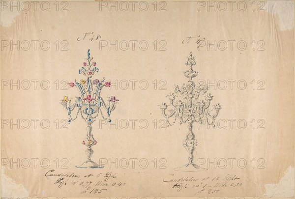 One of Twenty-Three Sheets of Drawings of Glassware (Mirrors, Chandeliers, Goblets, etc.), 1850-80.