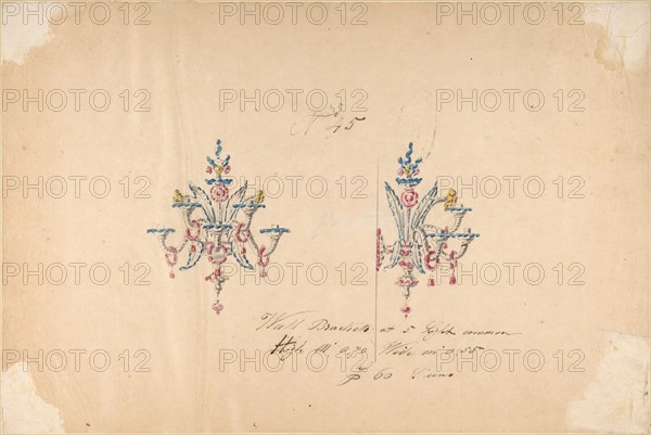 One of Twenty-Three Sheets of Drawings of Glassware (Mirrors, Chandeliers, Goblets, etc.), 1850-80.