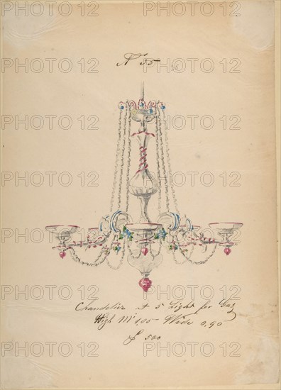 One of Twenty-Three Sheets of Drawings of Glassware (Mirrors, Chandeliers, Goblets, etc.), 1850-80.