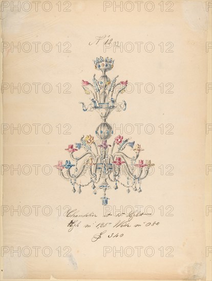 One of Twenty-Three Sheets of Drawings of Glassware (Mirrors, Chandeliers, Goblets, etc.), 1850-80.