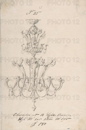 One of Twenty-Three Sheets of Drawings of Glassware (Mirrors, Chandeliers, Goblets, etc.), 1850-80.