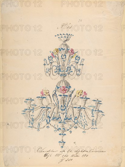 One of Twenty-Three Sheets of Drawings of Glassware (Mirrors, Chandeliers, Goblets, etc.), 1850-80.