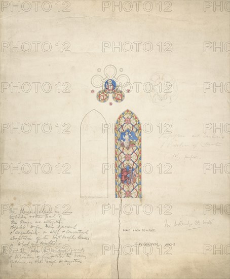 Design for stained glass windows in Ditteridge Church, ca. 1859.