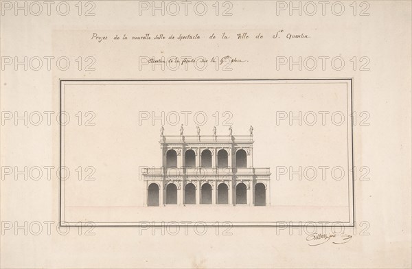 Project for the New Theater at St. Quentin (Aisne) - Elevation, ca. 1841.