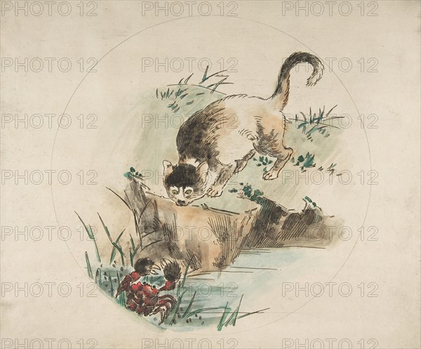 Decoration for a Plate: A Cat Hunting a Crab, 1850-1914.