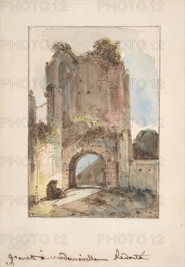 Monk Seated Before a Ruined Gateway, n.d..