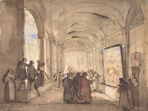 A Cardinal Examining a Painting in a Cloister, first half 19th century.