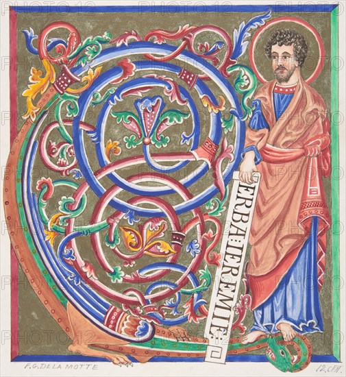 Illuminated Initial and Saint, 1830-62.