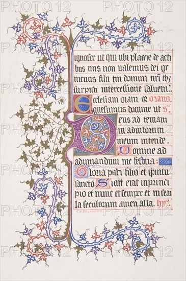 Illuminated Leaf with Initial "E" (recto); Vine Border (verso), 1830-62.