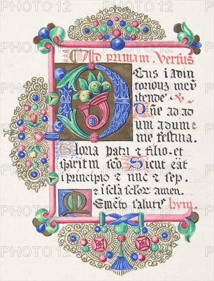 Illuminated Letter "D" within a Decorated Border, 1830-62.