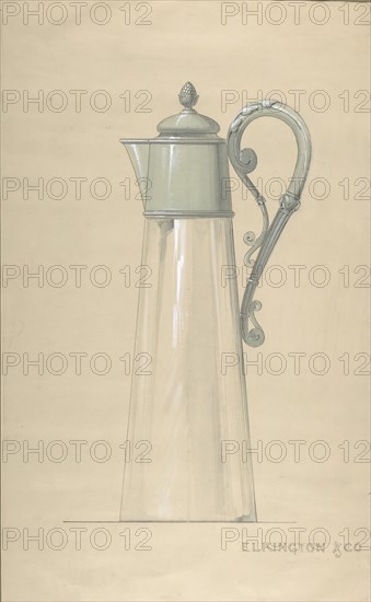 Design for Glass and Silver Water Pitcher, with a Cover, 1820-65.