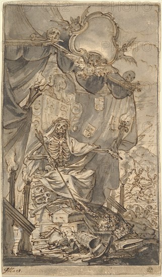 Death on a Canopied Throne (Design for a Title Page), late 17th century.