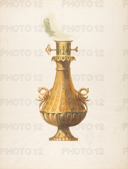 Design for a Gas Lamp with Gilt Base and Glass Globe, 19th century.