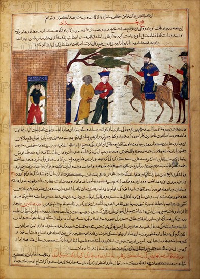 Captured Indian Raja Brought to Sultan Mahmud of Ghazni, Folio from a Majma al-Tavarikh (World Histories), ca. 1425.