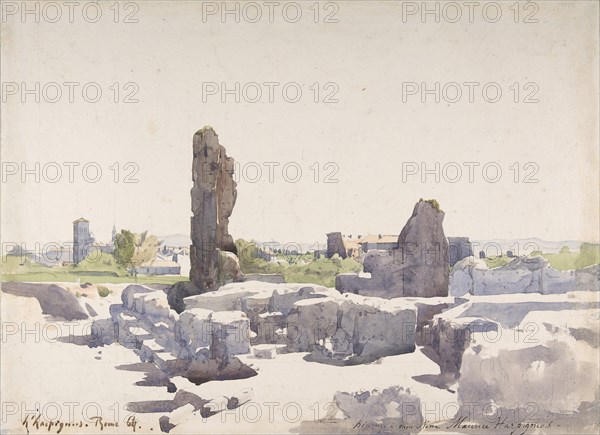 View of the Colosseum from the Basilica of Domitian and the Flavian Palace, Rome, 1864.