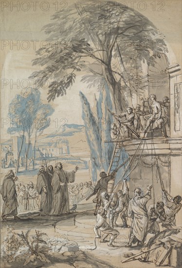 Benedict of Nursia Orders the Destruction of the Temple of Apollo at Monte Cassino, mid-17th-early 18th century.