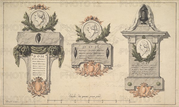 Three Designs for a Funerary Monument or Epitaph, ca. 1770-90.