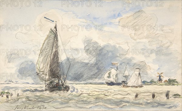 Dutch Fishing Boats, Verso: Sketches of Boats, 1870.