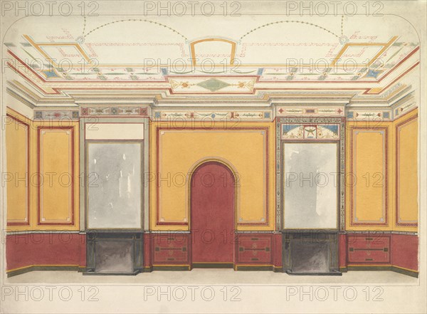 Design for a room with two fireplaces, ca. 1860.
