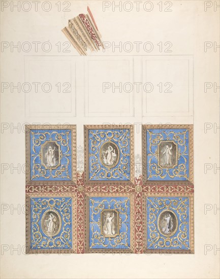 Carved and Painted Ceiling with Six Figural Medallions, for Cleish Castle, 19th century.