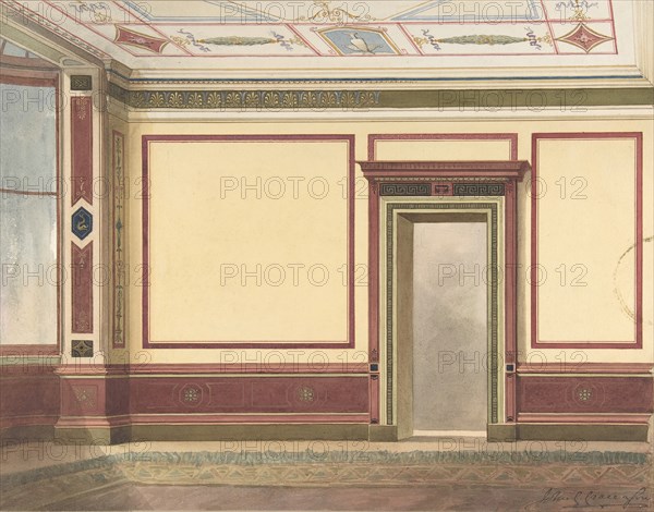 Dining Room Elevation in a Simplified Third Pompeian Style, ca. 1870-90.