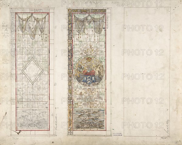 Design for Stained Glass with Marine Motifs, 19th century.