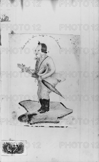 Man with Umbrella, Head of Man, Newspaper Engraving (from Sketchbook), .