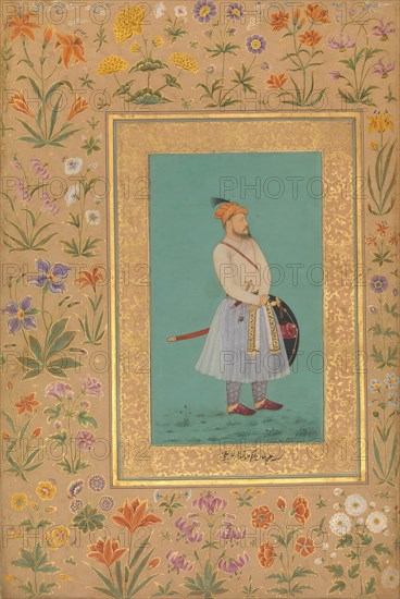 Portrait of Qilich Khan Turani, Folio from the Shah Jahan Album, recto: ca. 1640; verso: ca. 1530-50.