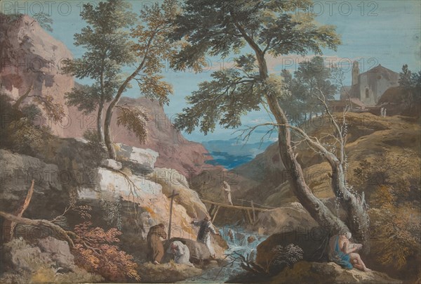 Mountainous Landscape with Hermits, ca. 1700-1730.