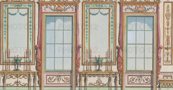 Interior Ornamented Wall with Windows and Pier-Glasses, nos. 267-273 ("Designs for Various Ornaments," pl. 47), February 27, 1784.