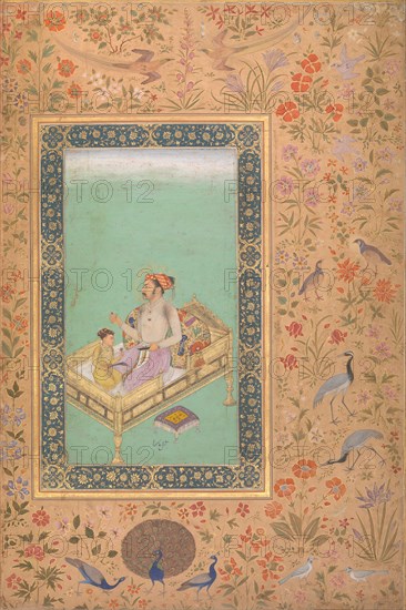 The Emperor Shah Jahan with his Son Dara Shikoh, Folio from the Shah Jahan Album, verso: ca. 1620; recto: ca. 1530-50.