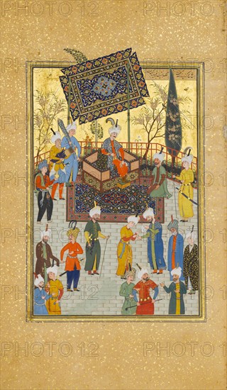 Khusrau Seated on his Throne, Folio 64 from a Khamsa (Quintet) of Nizami, A.H. 931/A.D. 1524-25.