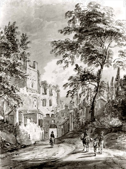 Travelers Entering a Town, 1751-1809.