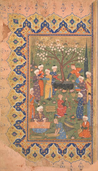 Preparation For a Noon-Day Meal, Folio from a Divan (Collected Works) of Mir 'Ali Shir Nava'i, 1580.