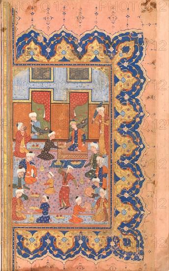 A Scene of Conviviality at Court, Folio from a Divan (Collected Works) of Mir 'Ali Shir Nava'i, 1580.