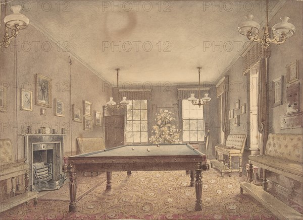 Interior of the billiard room at Lupton House, Devonshire, designed by George Wightwick for Sir J.B.Y. Buller, 1838.