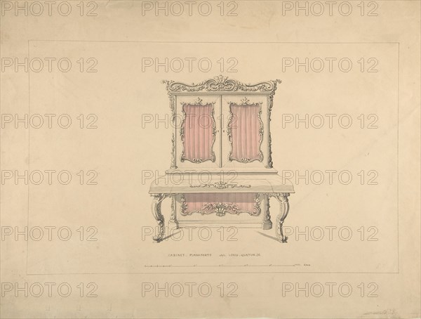 Design for Cabinet Pianoforte, Louis Quatorze Style, 1835-1900.