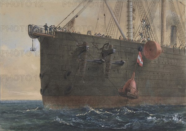 In the Bows of the Great Eastern: The Cable Broken and Lost, Preparing to Grapple, August 2nd, 1865, 1865.